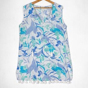 Cynthia Rowley‎ Linen Blend Tassel Sheath Dress Sz M Swim Coverup Tassels